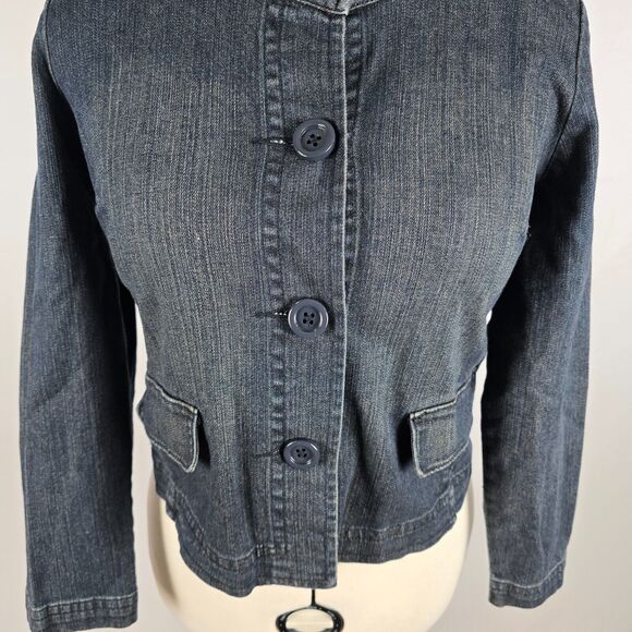 Levi's Jean Jacket Women's Large Mock Neck Button Dk Wash Blue Strauss Signature - Picture 3 of 16